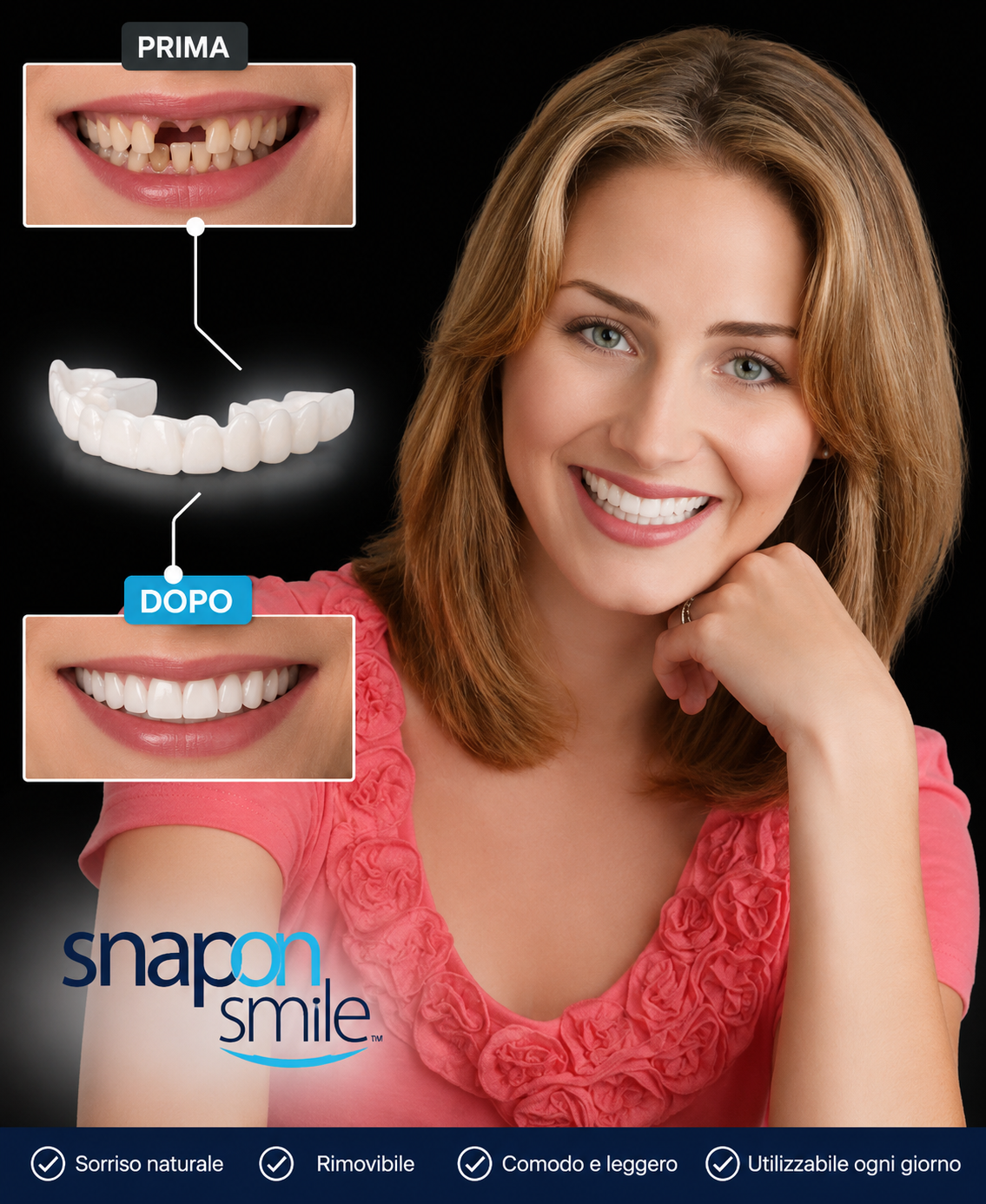 Esempio di utilizzo Snap On Smile con prima e dopo